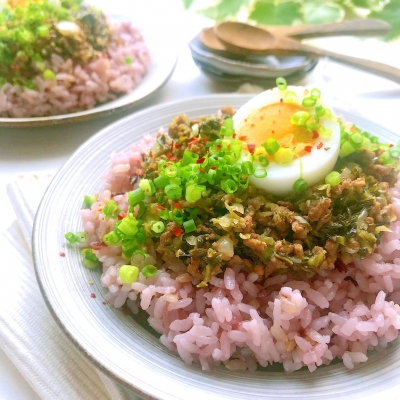 広島菜と豚肉のピリ辛そぼろ